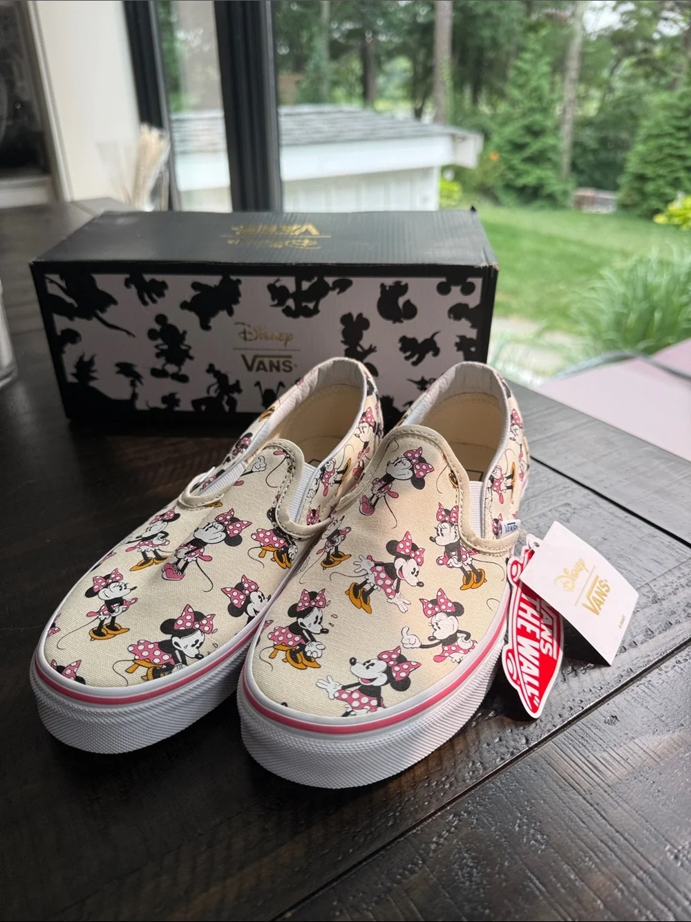 Disney x Vans Kids' Minnie Mouse Slip-On Sneakers - Cream, Pink, Yellow